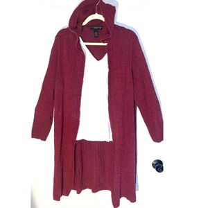 Venezia hooded long wool blend  Cardigan Burgundy 14/16